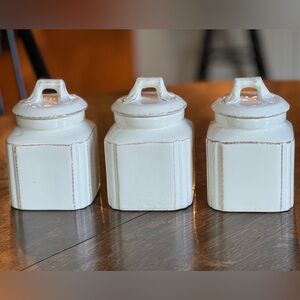 3 SMALL CANISTERS by KARLA. FOR USE IN KITCHEN OR BATHROOM. G12